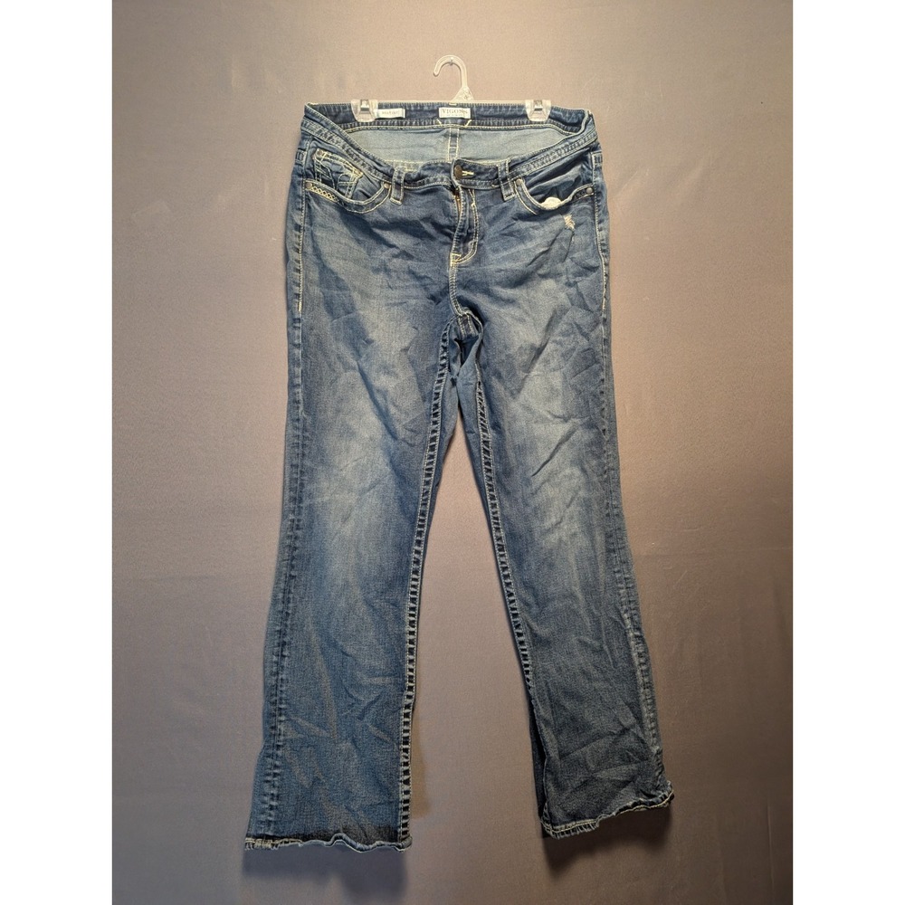 Vigoss Bootcut Jeans Womens 16 Blue Denim Cotton Stretch Distressed Medium Wash